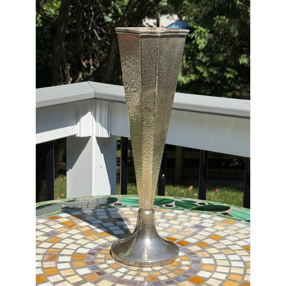 Federal Silver Co Bud Vase 13.5" Hammered EPNS Art Deco MCM Vintage Silverplate